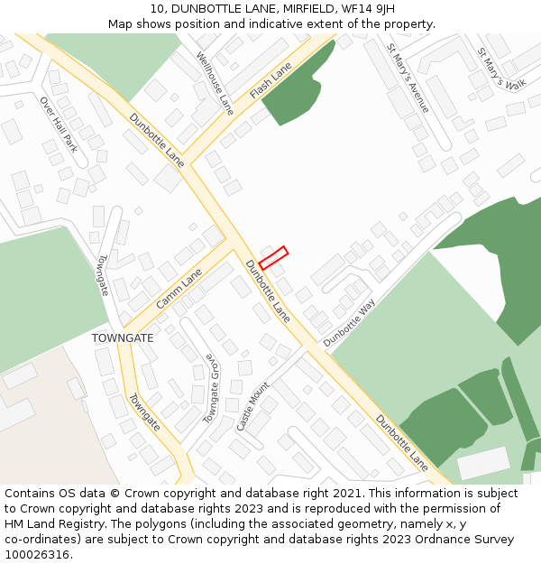 10, DUNBOTTLE LANE, MIRFIELD, WF14 9JH: Location map and indicative extent of plot