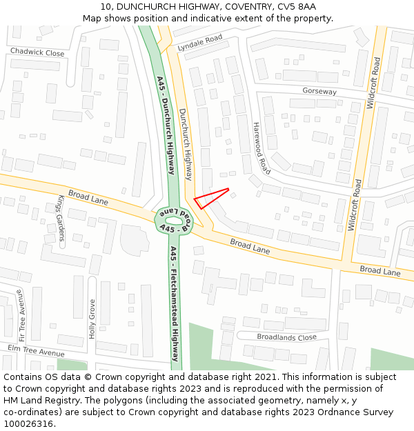 10, DUNCHURCH HIGHWAY, COVENTRY, CV5 8AA: Location map and indicative extent of plot