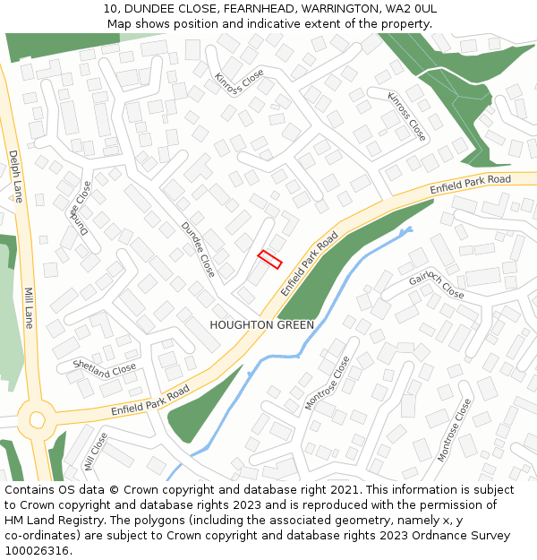 10, DUNDEE CLOSE, FEARNHEAD, WARRINGTON, WA2 0UL: Location map and indicative extent of plot