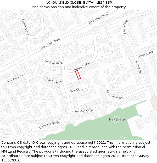 10, DUNKELD CLOSE, BLYTH, NE24 3SP: Location map and indicative extent of plot