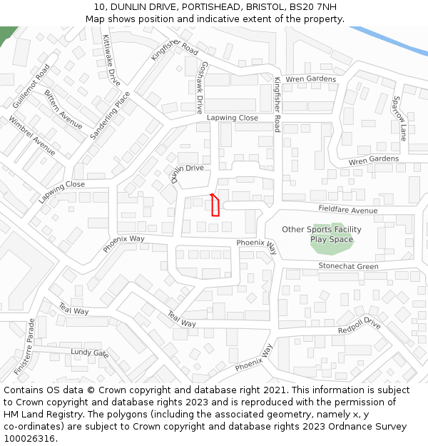 10, DUNLIN DRIVE, PORTISHEAD, BRISTOL, BS20 7NH: Location map and indicative extent of plot