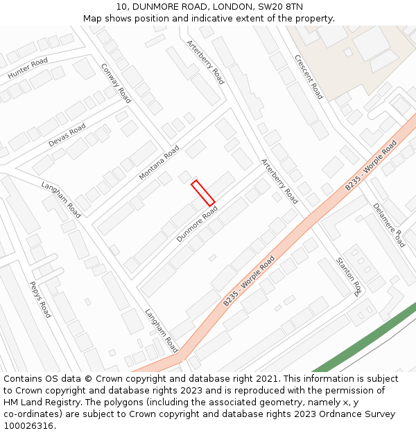 10, DUNMORE ROAD, LONDON, SW20 8TN: Location map and indicative extent of plot