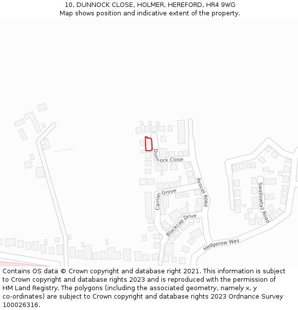 10, DUNNOCK CLOSE, HOLMER, HEREFORD, HR4 9WG: Location map and indicative extent of plot