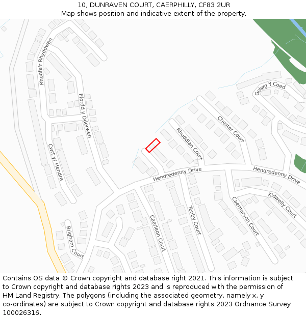 10, DUNRAVEN COURT, CAERPHILLY, CF83 2UR: Location map and indicative extent of plot