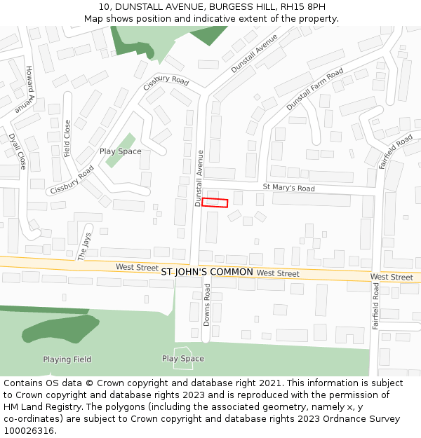 10, DUNSTALL AVENUE, BURGESS HILL, RH15 8PH: Location map and indicative extent of plot