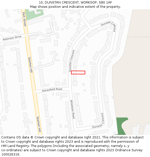 10, DUNSTAN CRESCENT, WORKSOP, S80 1AF: Location map and indicative extent of plot