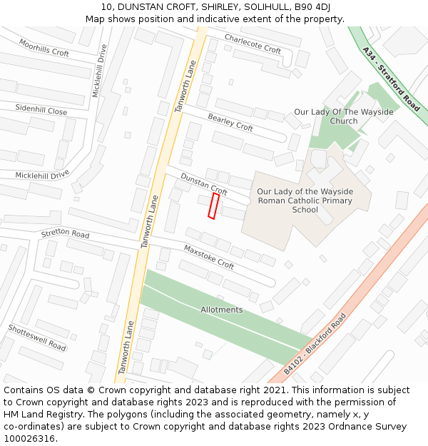 10, DUNSTAN CROFT, SHIRLEY, SOLIHULL, B90 4DJ: Location map and indicative extent of plot