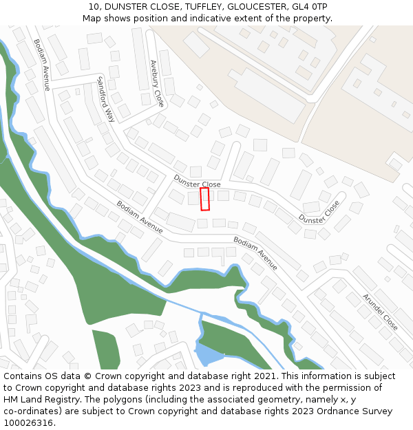 10, DUNSTER CLOSE, TUFFLEY, GLOUCESTER, GL4 0TP: Location map and indicative extent of plot