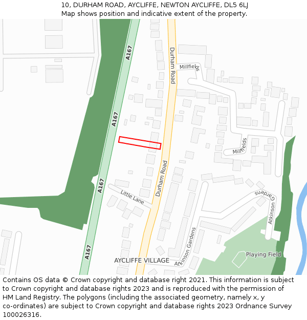 10, DURHAM ROAD, AYCLIFFE, NEWTON AYCLIFFE, DL5 6LJ: Location map and indicative extent of plot