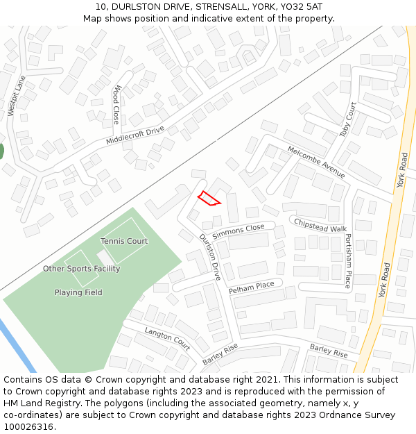 10, DURLSTON DRIVE, STRENSALL, YORK, YO32 5AT: Location map and indicative extent of plot