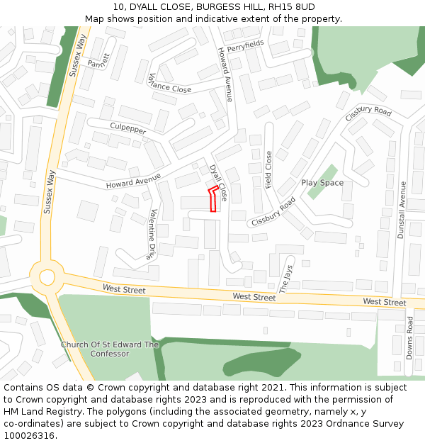 10, DYALL CLOSE, BURGESS HILL, RH15 8UD: Location map and indicative extent of plot