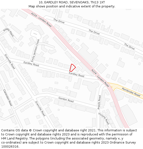 10, EARDLEY ROAD, SEVENOAKS, TN13 1XT: Location map and indicative extent of plot