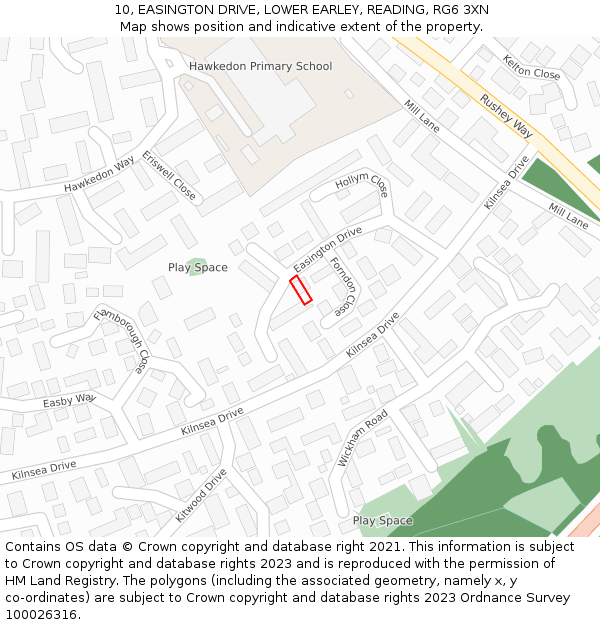 10, EASINGTON DRIVE, LOWER EARLEY, READING, RG6 3XN: Location map and indicative extent of plot