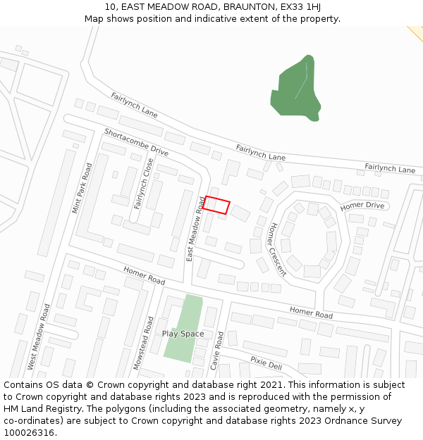 10, EAST MEADOW ROAD, BRAUNTON, EX33 1HJ: Location map and indicative extent of plot