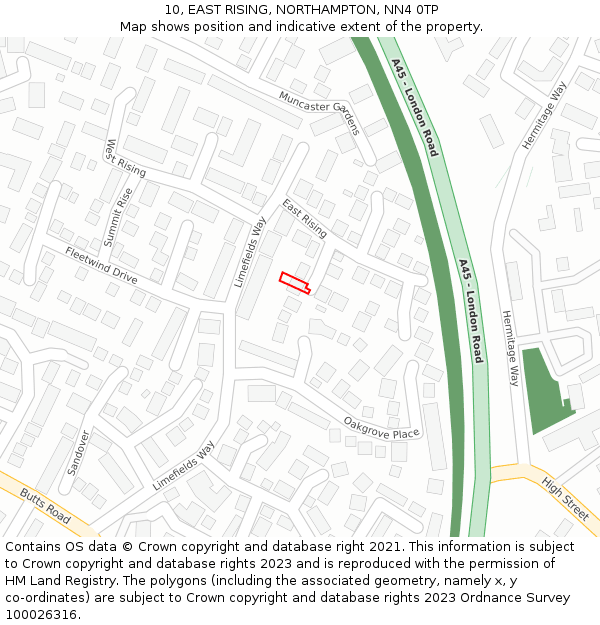 10, EAST RISING, NORTHAMPTON, NN4 0TP: Location map and indicative extent of plot