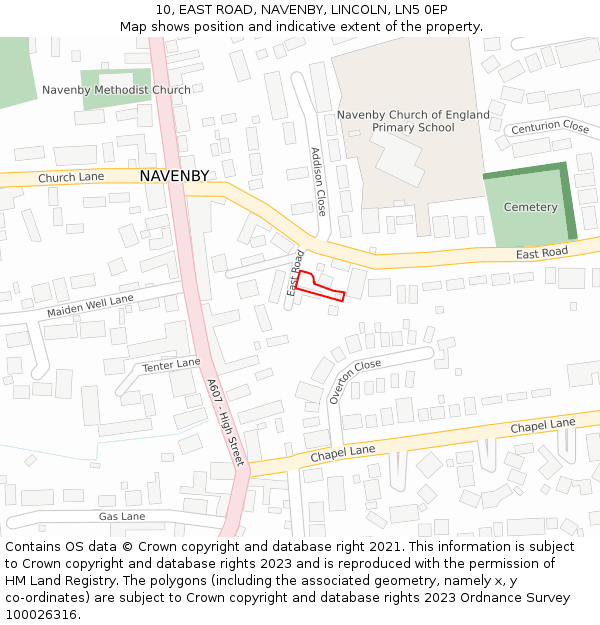 10, EAST ROAD, NAVENBY, LINCOLN, LN5 0EP: Location map and indicative extent of plot