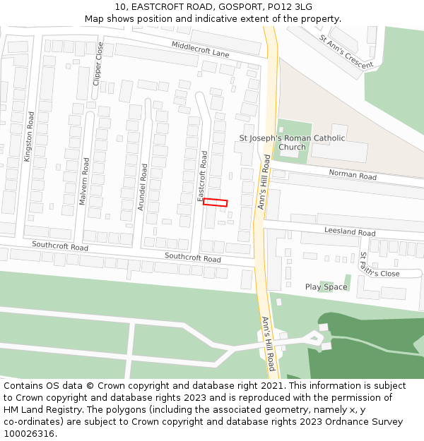 10, EASTCROFT ROAD, GOSPORT, PO12 3LG: Location map and indicative extent of plot