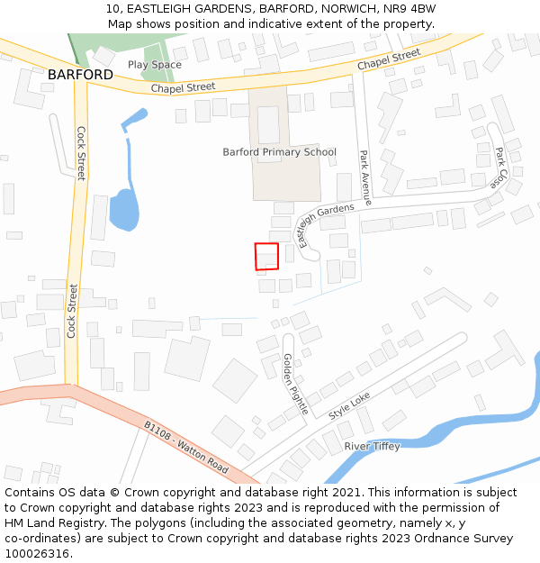 10, EASTLEIGH GARDENS, BARFORD, NORWICH, NR9 4BW: Location map and indicative extent of plot