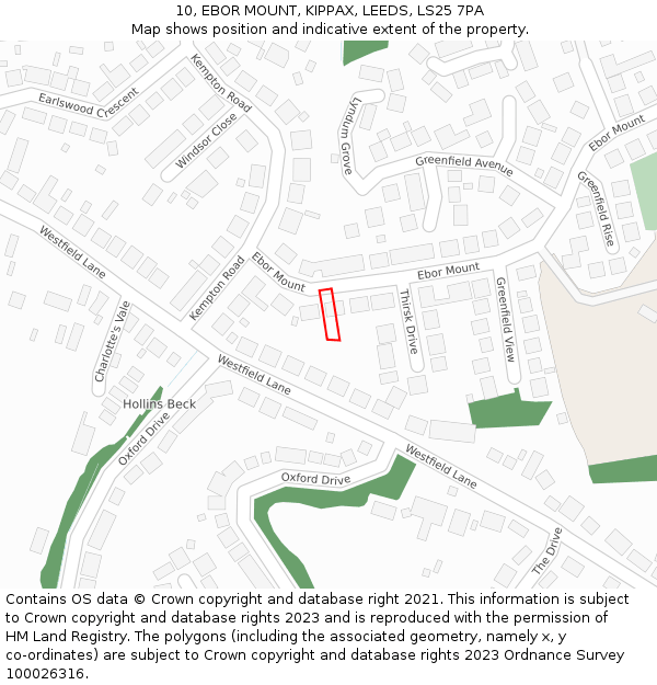 10, EBOR MOUNT, KIPPAX, LEEDS, LS25 7PA: Location map and indicative extent of plot