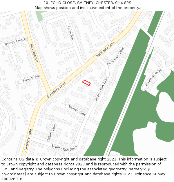 10, ECHO CLOSE, SALTNEY, CHESTER, CH4 8PS: Location map and indicative extent of plot