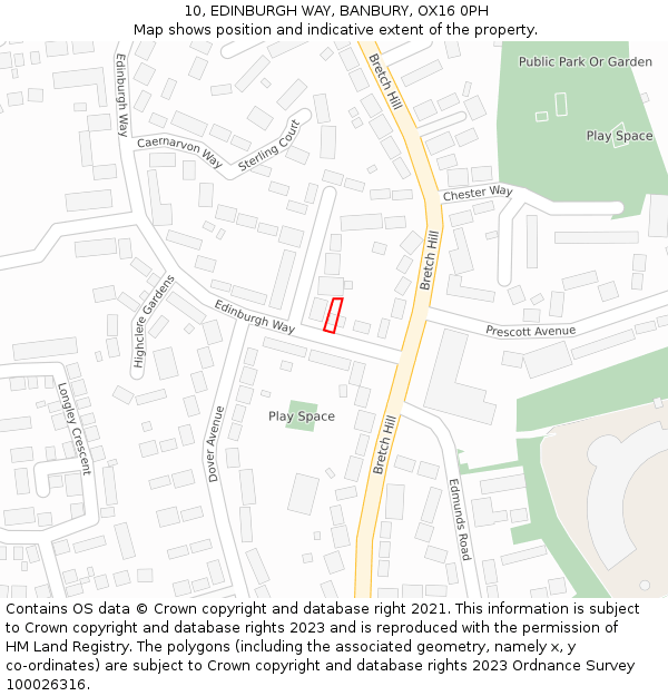 10, EDINBURGH WAY, BANBURY, OX16 0PH: Location map and indicative extent of plot