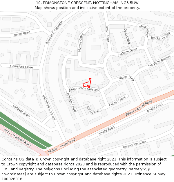 10, EDMONSTONE CRESCENT, NOTTINGHAM, NG5 5UW: Location map and indicative extent of plot