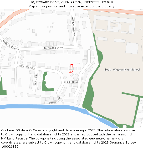 10, EDWARD DRIVE, GLEN PARVA, LEICESTER, LE2 9UR: Location map and indicative extent of plot