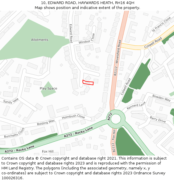 10, EDWARD ROAD, HAYWARDS HEATH, RH16 4QH: Location map and indicative extent of plot