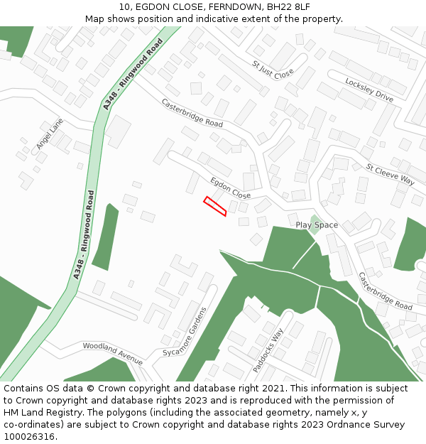 10, EGDON CLOSE, FERNDOWN, BH22 8LF: Location map and indicative extent of plot