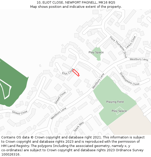 10, ELIOT CLOSE, NEWPORT PAGNELL, MK16 8QS: Location map and indicative extent of plot