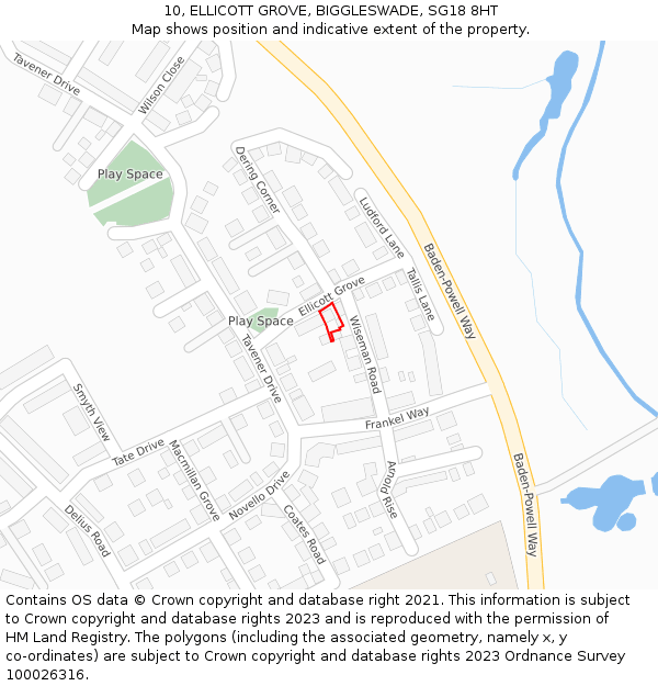 10, ELLICOTT GROVE, BIGGLESWADE, SG18 8HT: Location map and indicative extent of plot