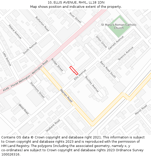 10, ELLIS AVENUE, RHYL, LL18 1DN: Location map and indicative extent of plot