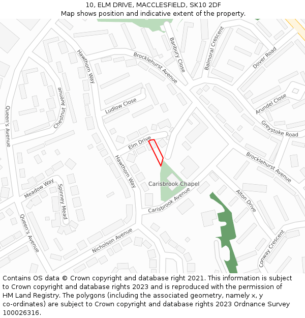 10, ELM DRIVE, MACCLESFIELD, SK10 2DF: Location map and indicative extent of plot
