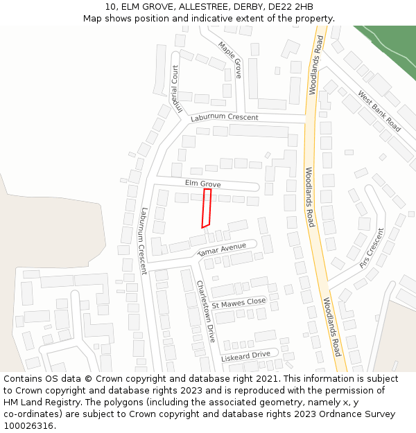 10, ELM GROVE, ALLESTREE, DERBY, DE22 2HB: Location map and indicative extent of plot