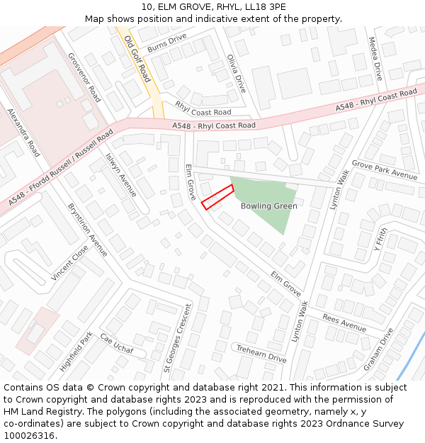 10, ELM GROVE, RHYL, LL18 3PE: Location map and indicative extent of plot