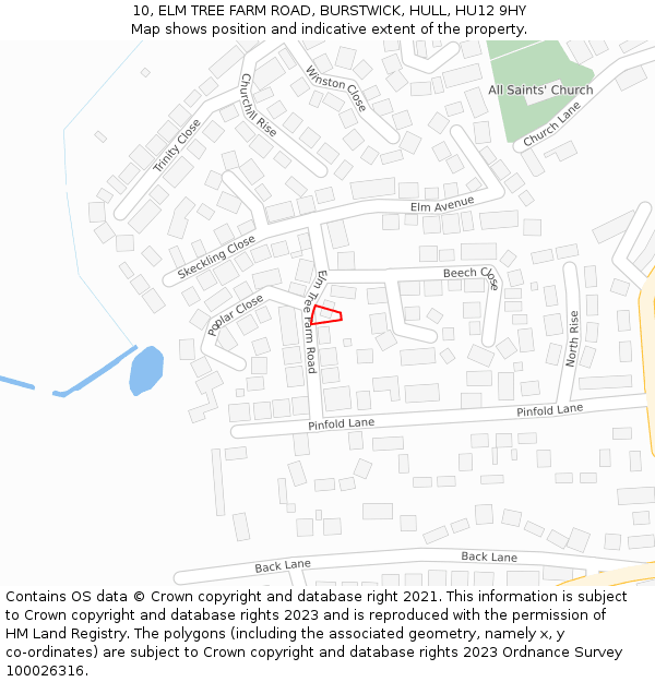 10, ELM TREE FARM ROAD, BURSTWICK, HULL, HU12 9HY: Location map and indicative extent of plot