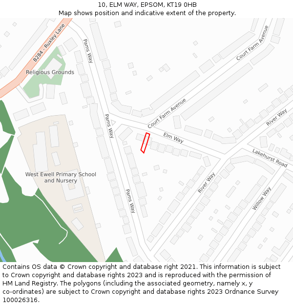 10, ELM WAY, EPSOM, KT19 0HB: Location map and indicative extent of plot
