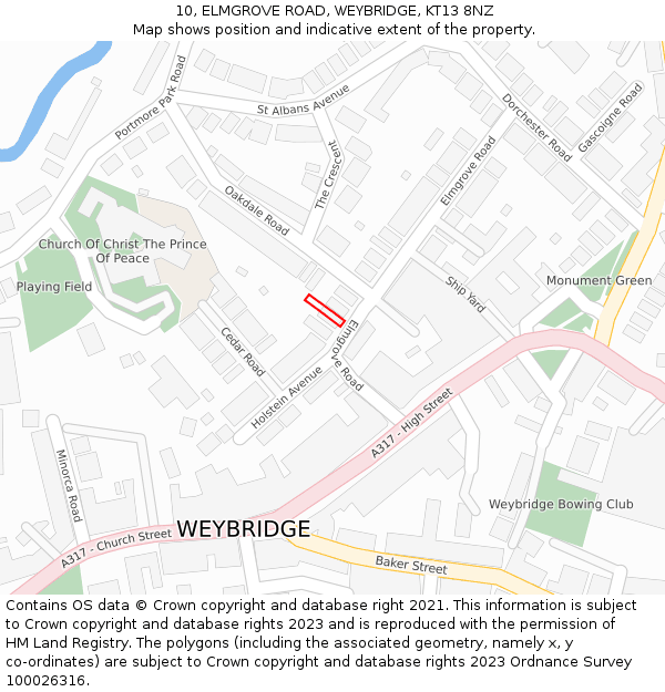 10, ELMGROVE ROAD, WEYBRIDGE, KT13 8NZ: Location map and indicative extent of plot