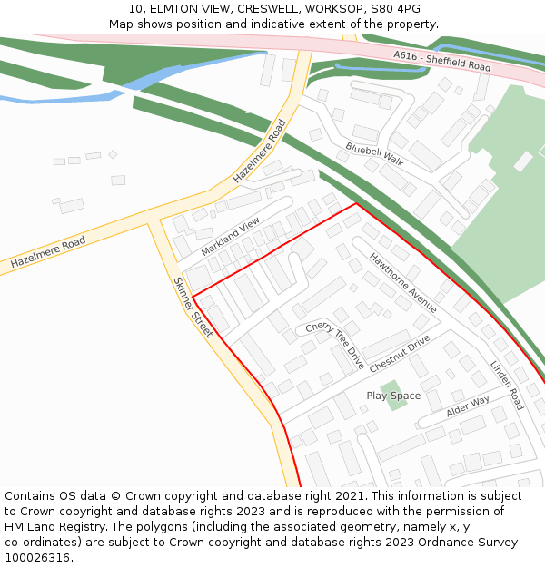 10, ELMTON VIEW, CRESWELL, WORKSOP, S80 4PG: Location map and indicative extent of plot