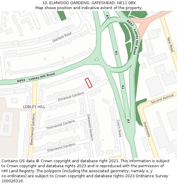 10, ELMWOOD GARDENS, GATESHEAD, NE11 0BX: Location map and indicative extent of plot