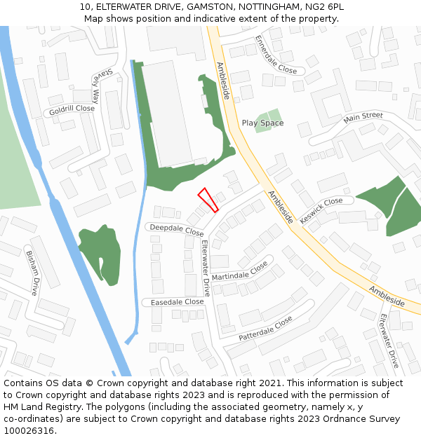 10, ELTERWATER DRIVE, GAMSTON, NOTTINGHAM, NG2 6PL: Location map and indicative extent of plot