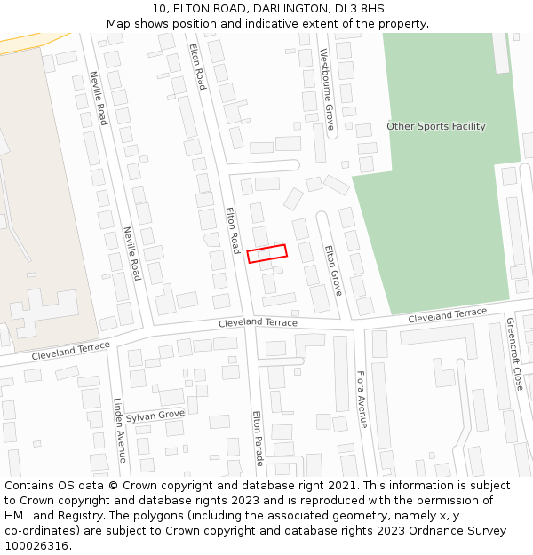 10, ELTON ROAD, DARLINGTON, DL3 8HS: Location map and indicative extent of plot