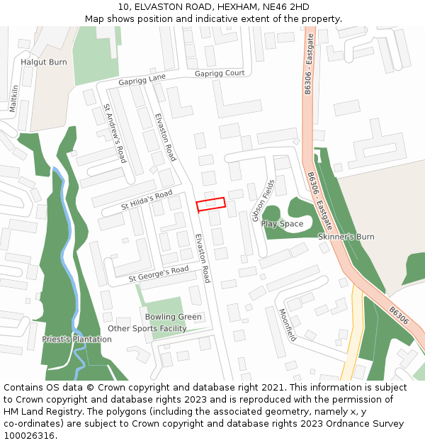 10, ELVASTON ROAD, HEXHAM, NE46 2HD: Location map and indicative extent of plot