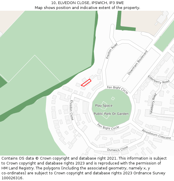 10, ELVEDON CLOSE, IPSWICH, IP3 9WE: Location map and indicative extent of plot