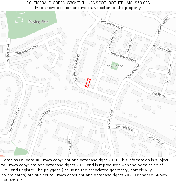 10, EMERALD GREEN GROVE, THURNSCOE, ROTHERHAM, S63 0FA: Location map and indicative extent of plot