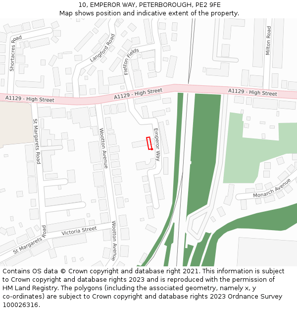 10, EMPEROR WAY, PETERBOROUGH, PE2 9FE: Location map and indicative extent of plot