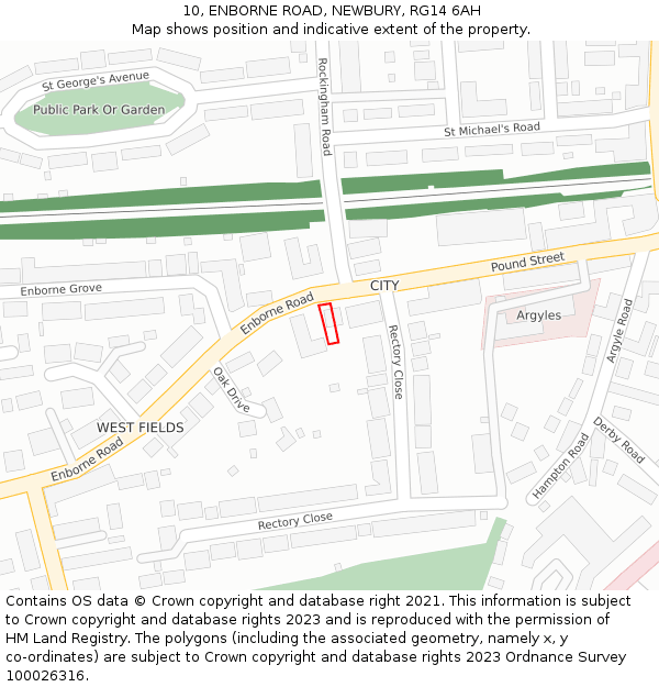 10, ENBORNE ROAD, NEWBURY, RG14 6AH: Location map and indicative extent of plot