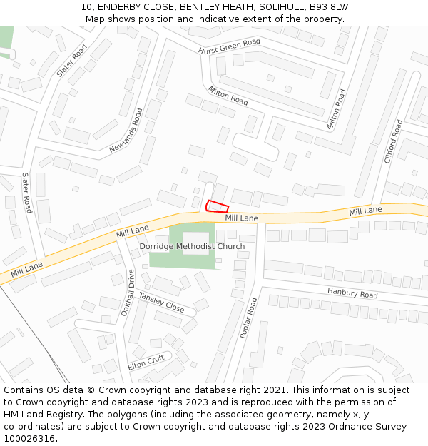 10, ENDERBY CLOSE, BENTLEY HEATH, SOLIHULL, B93 8LW: Location map and indicative extent of plot