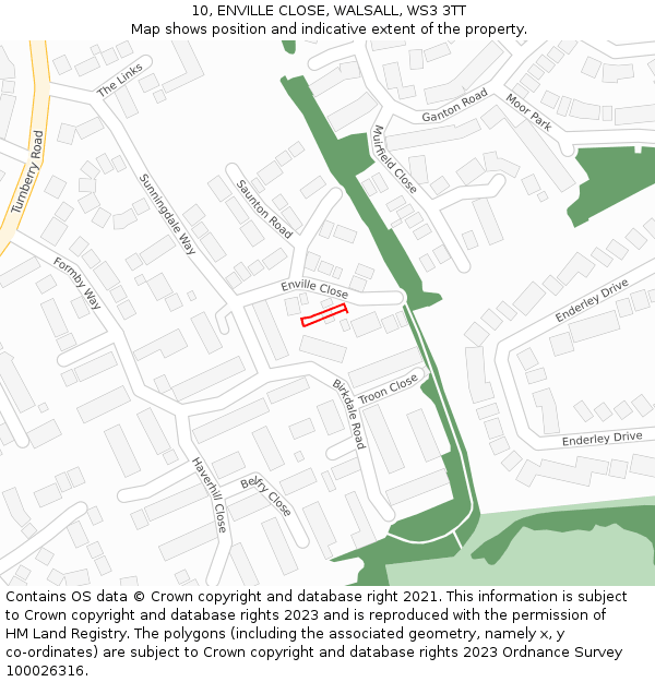 10, ENVILLE CLOSE, WALSALL, WS3 3TT: Location map and indicative extent of plot