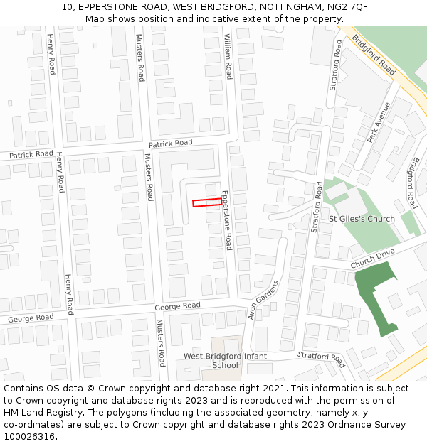 10, EPPERSTONE ROAD, WEST BRIDGFORD, NOTTINGHAM, NG2 7QF: Location map and indicative extent of plot